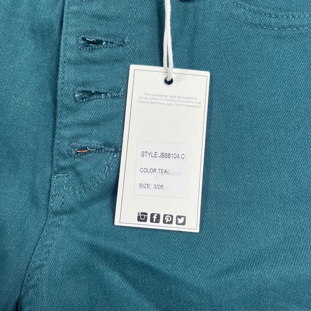 Judy Blue Womens High Waist Wide Leg Crop Teal Jeans Raw Hem JB88104 C Size 3/26 - Picture 4 of 12